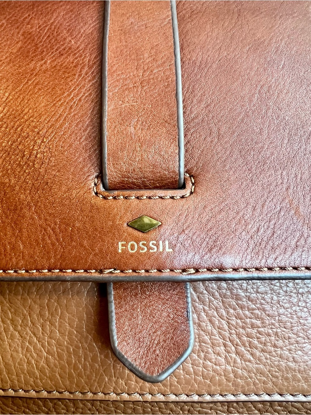 🤎Fossil Leather Crossbody Bag Brown Pebbled Flap Organizer Purse - Picture 2 of 12
